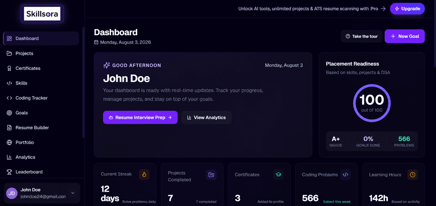 Skillsora dashboard preview